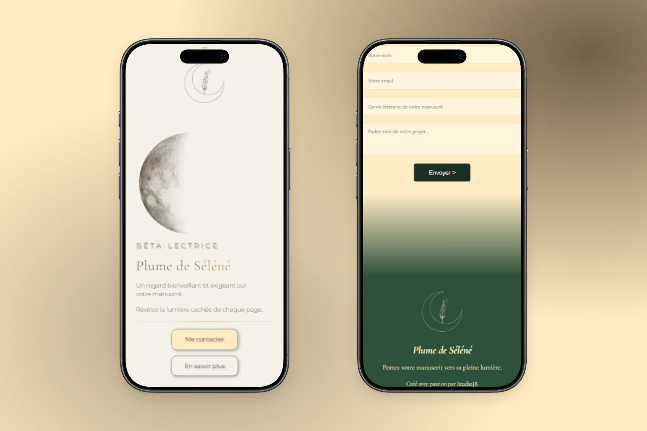 Mockup portfolio Studio JR - Site Plume De Séléné sur iPhone